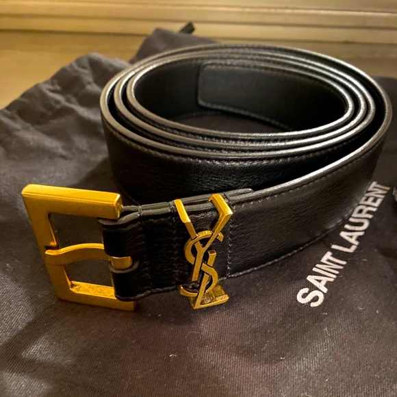 Saint Laurent Accessories - Saint Laurent Black Leather Belt with Gold YSL Hardware